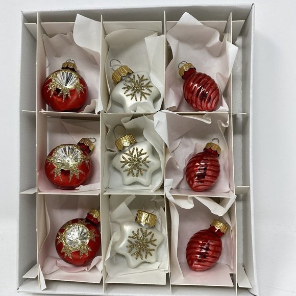 Boxed Set of 9 Vitbis Handmade in Poland Glass Ornaments Red Silver White Gold - Picture 4 of 8